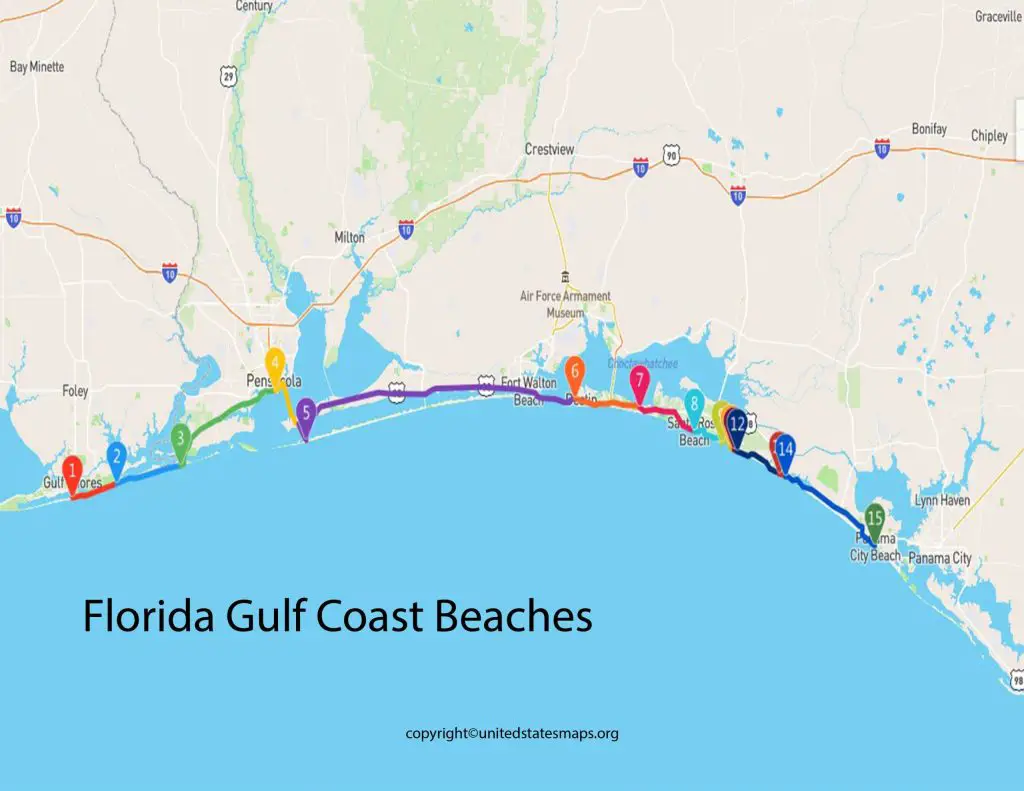 Map of Fl Gulf Coast Beaches