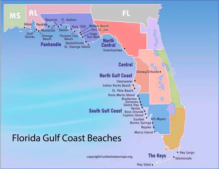 Florida Gulf Coast Beaches Map | Gulf Coast FL Beach Map