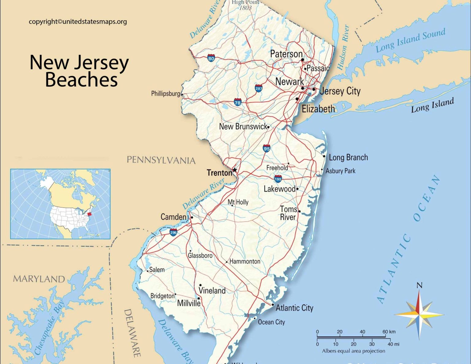 New Jersey Beaches Map | Map of New Jersey Beaches