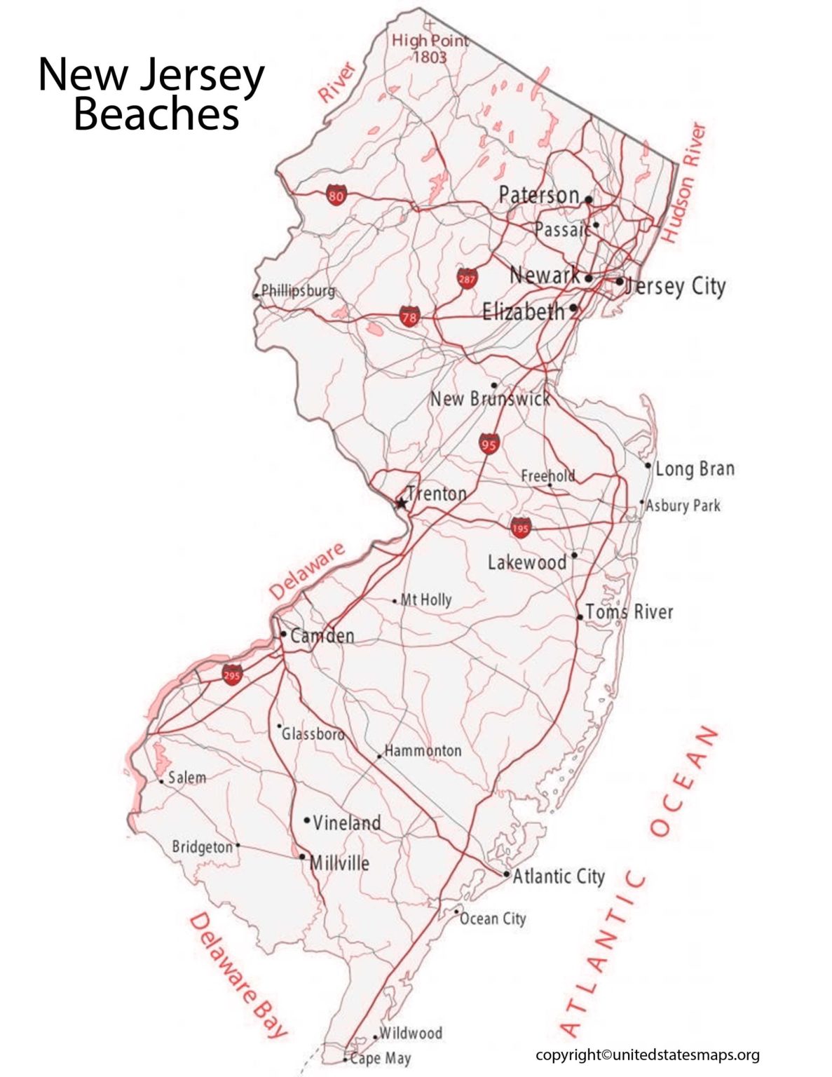 New Jersey Beaches Map Map of New Jersey Beaches