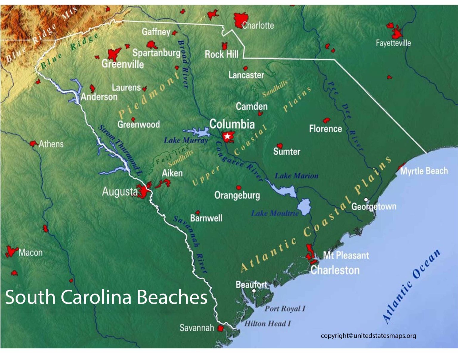 South Carolina Beaches Map | Map of South Carolina Beaches