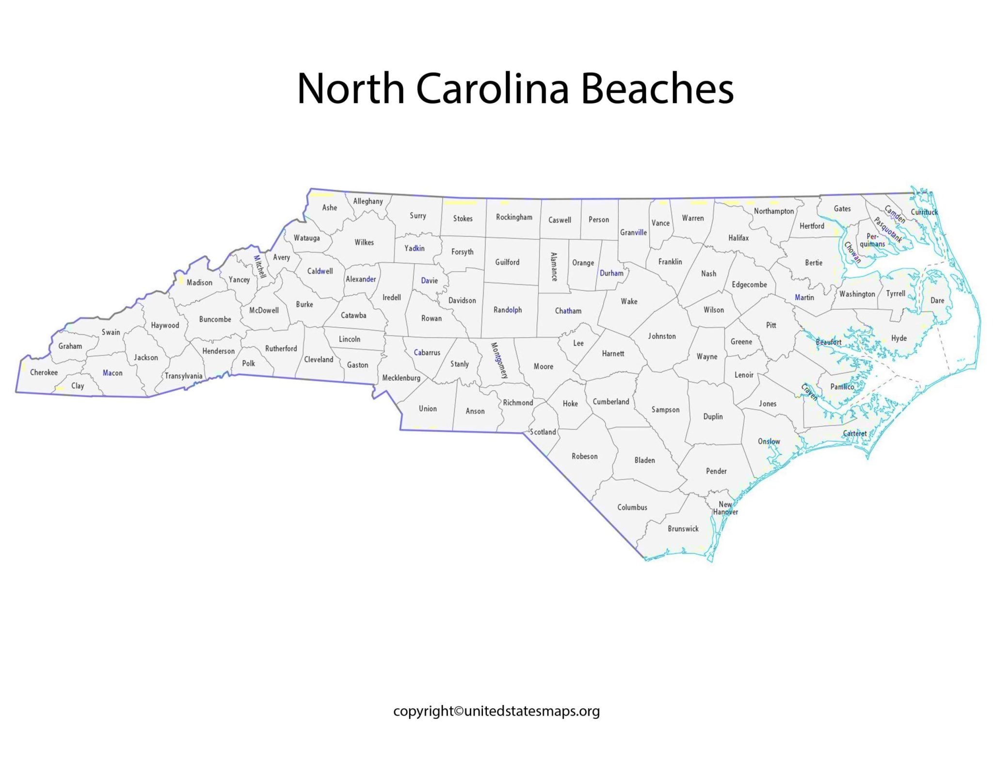 North Carolina Beaches Map | Map of North Carolina Beaches