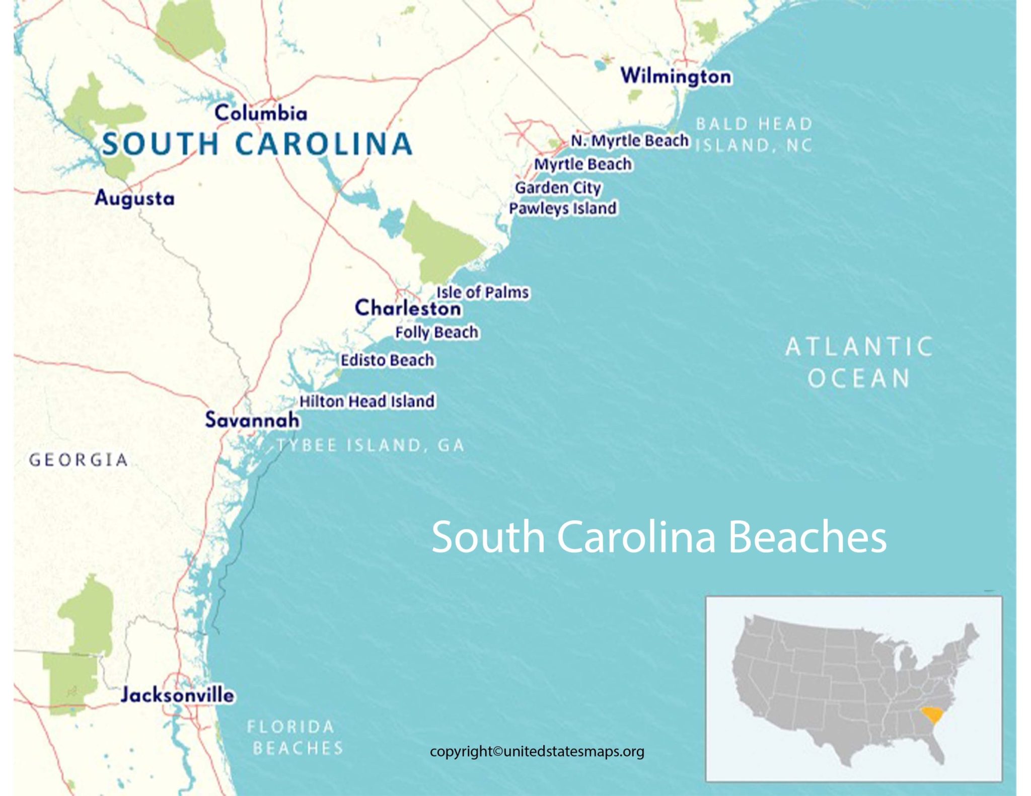 South Carolina Beaches Map | Map of South Carolina Beaches